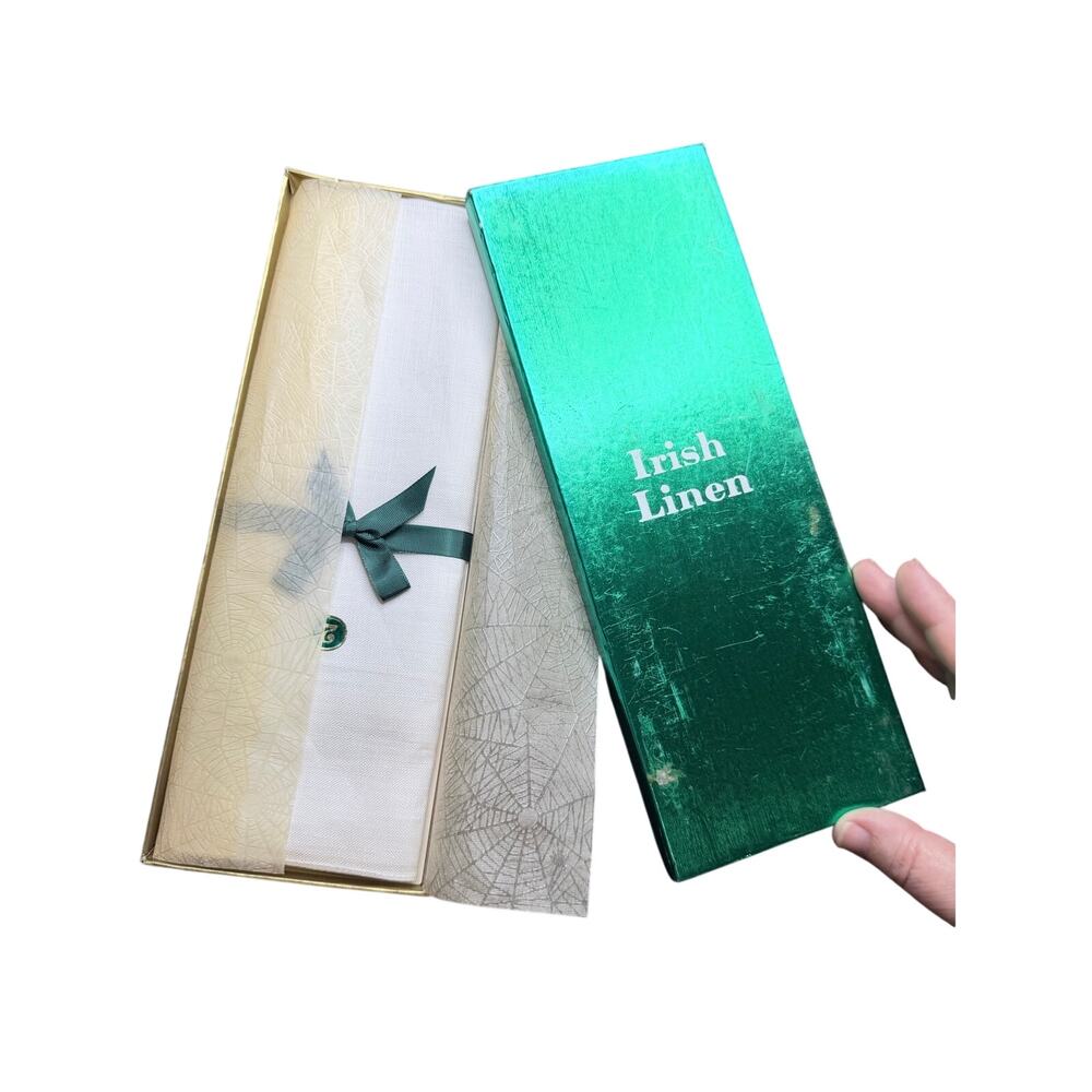 New in box vintage 100% Irish linen white handkerchief shamrock Ireland bridal